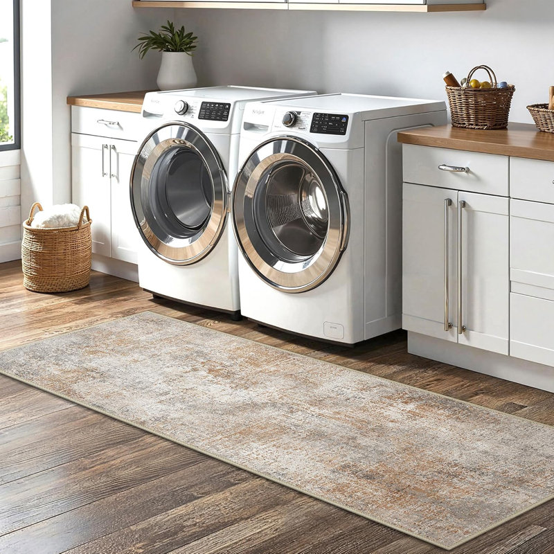 Washable Abstract Kitchen Mat Set of 3, Clay