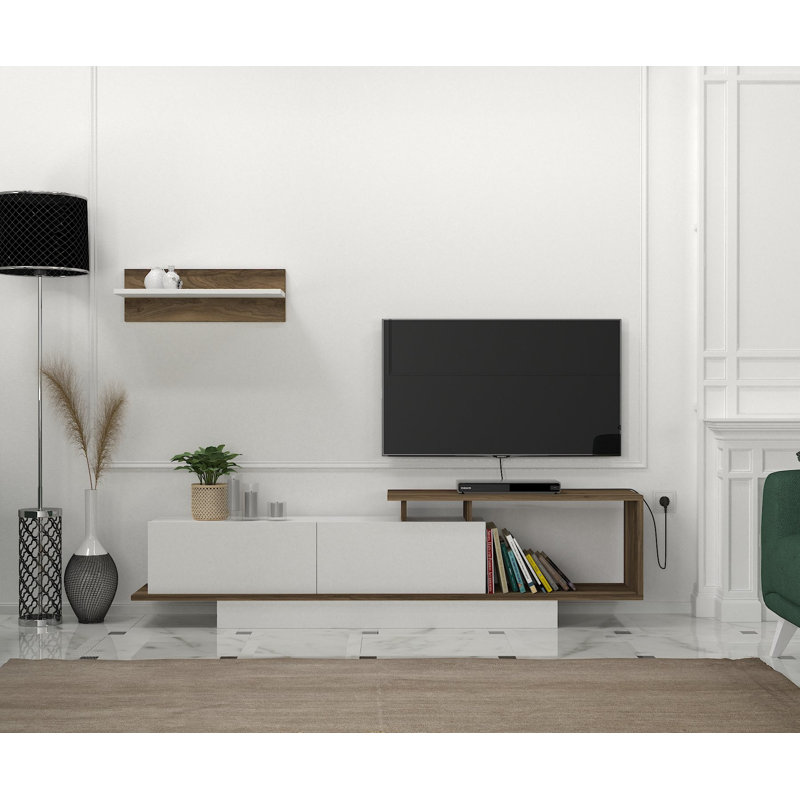 Meuble télé pour téléviseur de 40 po ou moins Aliosha, Noyer / Blanc