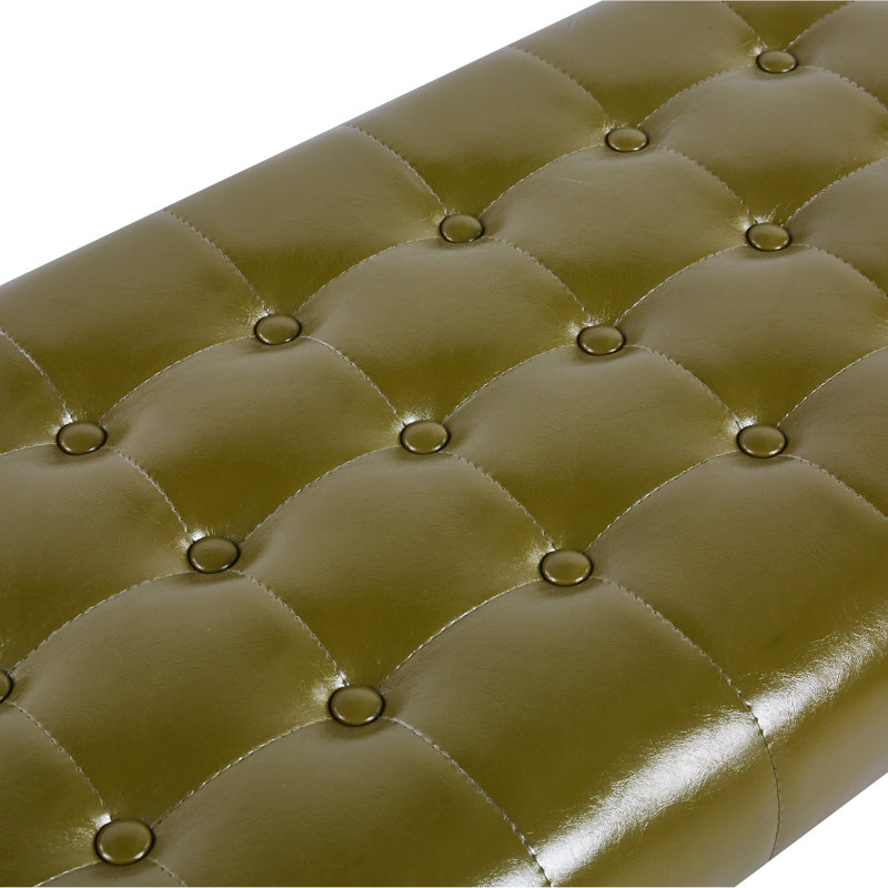 Beraun Faux Leather Bench with Metal Legs, Green