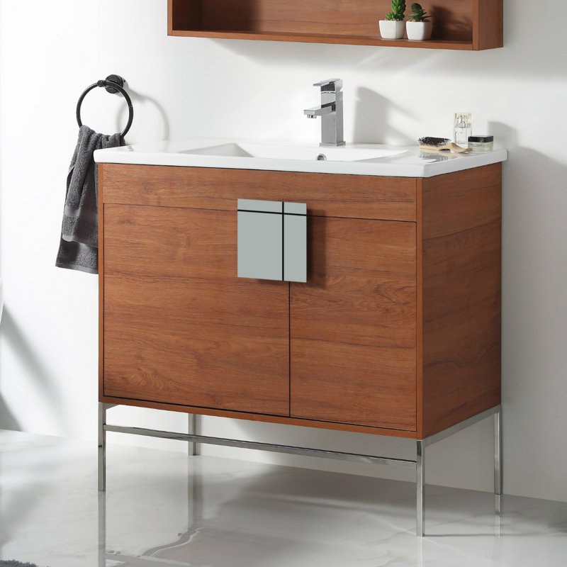 Ensemble de meuble-lavabo simple 36 po Maisie, Chrome poli, Noyer épicé