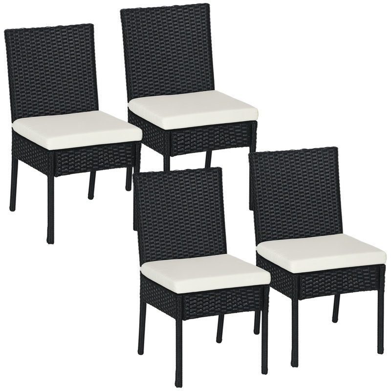 Ensemble de 4 chaises de salle à manger d'extérieur en osier avec dossier, idéales pour terrasse, porche et jardin.