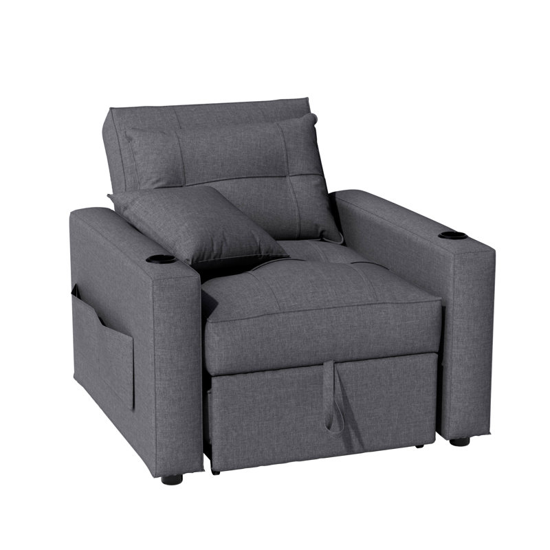 Single 36“ 3-in-1 Pull Out Convertible Sleeper Futon Sofa With Cushions Squared Arm, Dark Gray Polyester