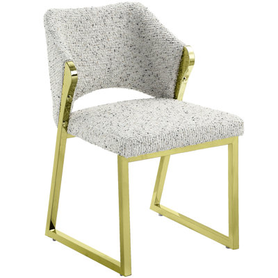 Chaise d'appoint grise multi avec finition dorée en miroir, pieds en acier inoxydable, de 2, rembourrés pour un arrangement de siège détendu, capacité de poids de 220 lb, largeur de siège de 19 po, profondeur, hauteur, dossier de 14 po, produit de 20 po
