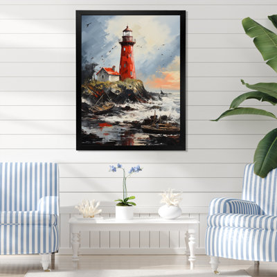 Impression sur toile «Red Beach Lighthouse Guiding - Cityscapes»