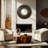 Bogar Boho Round Wall Mirror 48" Black and Natural Mango Wood Lattice Frame Modern Decorative Accent for Home Office Bedroom Living Room Decor MDF Backing Rustic Artisan Design
