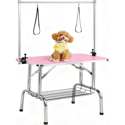 42 Inch Foldable Pet Grooming Table 330 LBS Capacity, Dual Adjustable H-Arm with Safety Noose, Waterproof Non-Slip Tabletop & Mesh Storage Tray for Dog Cat Trimming Drying