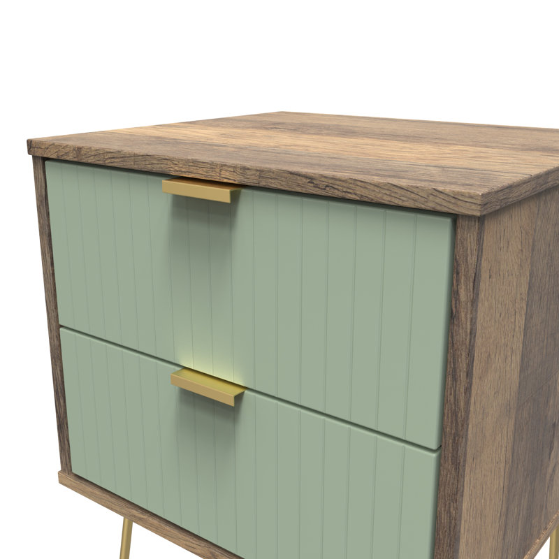 Beranda 45 cm W Bedside Table, Reed Green/Vintage Oak