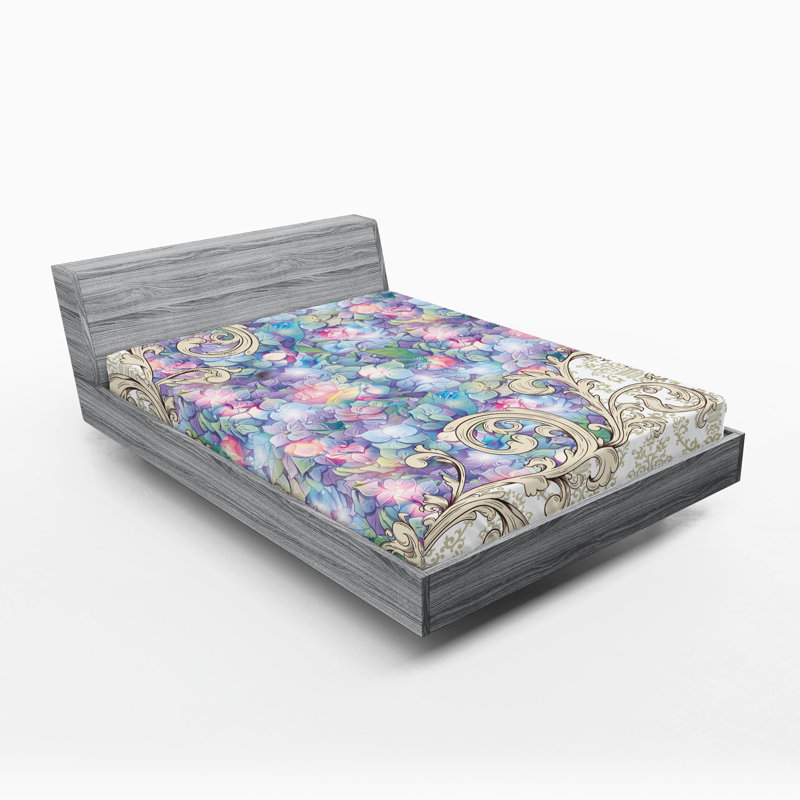 Ensemble de 2 draps-housses Ambesonne, Drap-housse de taille double, Lilas, crème / floral
