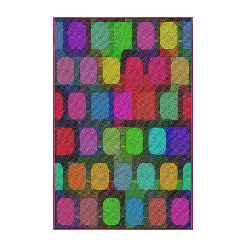 Tapis jaune/bleu/rouge tissé à la machine, Rectangle 7 pi x 10 pi