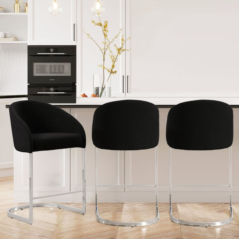 Chylee 26'' Boucle Upholstered Counter Stool, Black