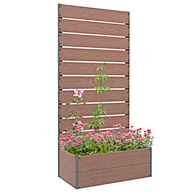 Boîte à fleurs surélevée avec espace de drainage, H 59,01 po x l 28,26 po x P 15,01 po, Brun