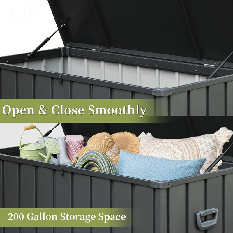 200 Gallon Outdoor Storage Deck Box Waterproof, Large Patio Storage Bin For Outside Cushions, Throw Pillows, Garden Tools, Lockable