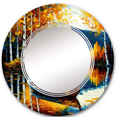 Small Boat On Lake In Fall I - Lake House Cottage Wall Mirror
