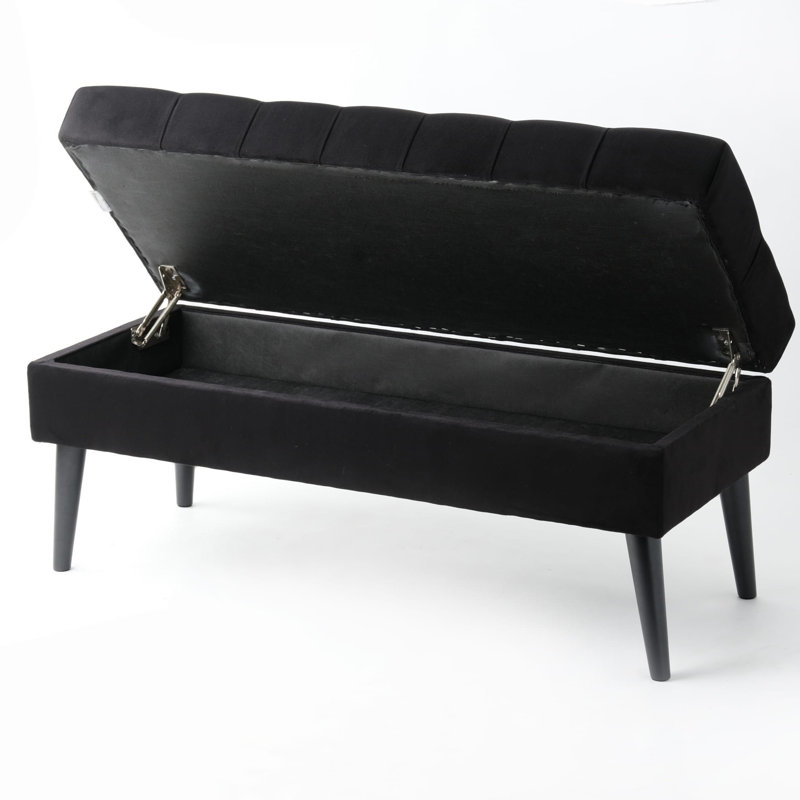 Dedham Velvet Upholstered Storage Bench, Black, Black, H49 x W80 x D35cm