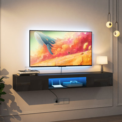Floating TV Stand Wall Mounted With 16 Leds,63" Modern TV Stand, Floating TV Cabinet Entertainment Centre For 55 60 65 Inch TV