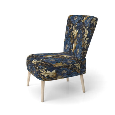 Mystical Blue Damask Mirage - Chaise d'appoint rembourrée de style traditionnel damassé