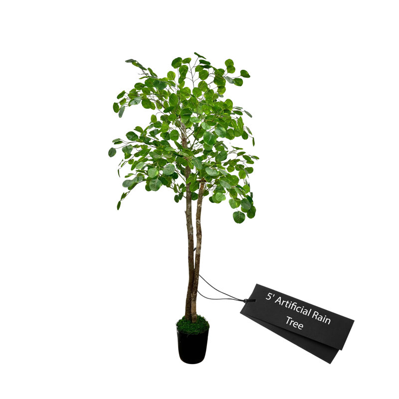 Handmade Artificial Rain Leaf Tree with Real Wood, 60'' H x 24'' W x 24'' D