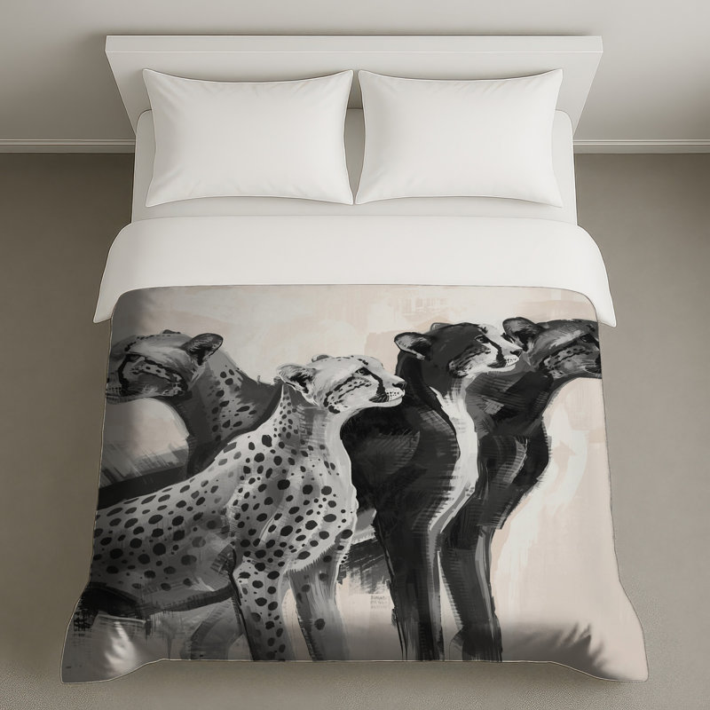 Housses de couette monochromes à illustration monochrome, Lit simple