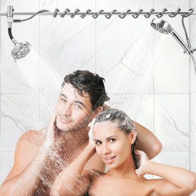 Double Shower Head, High Pressure Tandem Shower, 7-Setting Handheld Shower Head, Filter Shower Head 360 Degrees Adjustable Top Spray