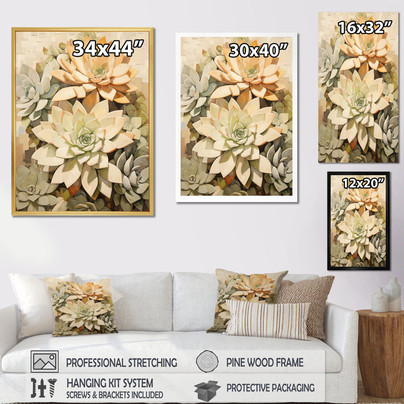 " Beige Succulent Soft Bloom V ", White Floater Framed, 32" H x 24" W x 1" D