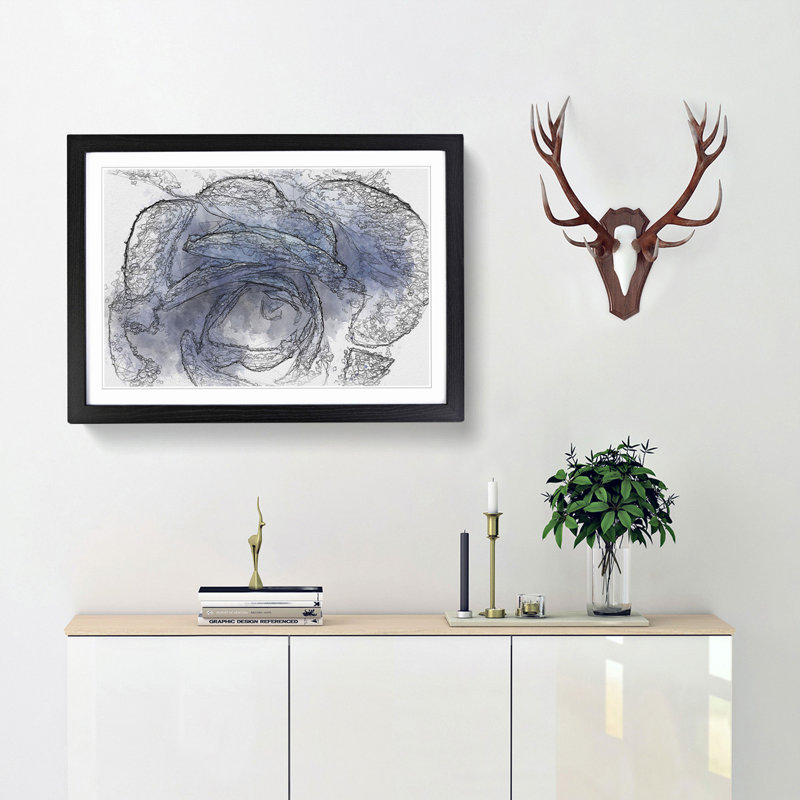 Blue Rose in Abstract - Picture Frame Graphic Art Print, 62cm H x 87cm W x 2cm D, Black Framed