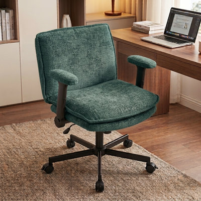 Criss Cross Office Chair with Wide Seat, Cross-Legged Teddy Fabric Desk Chair with Flip-Up Arms