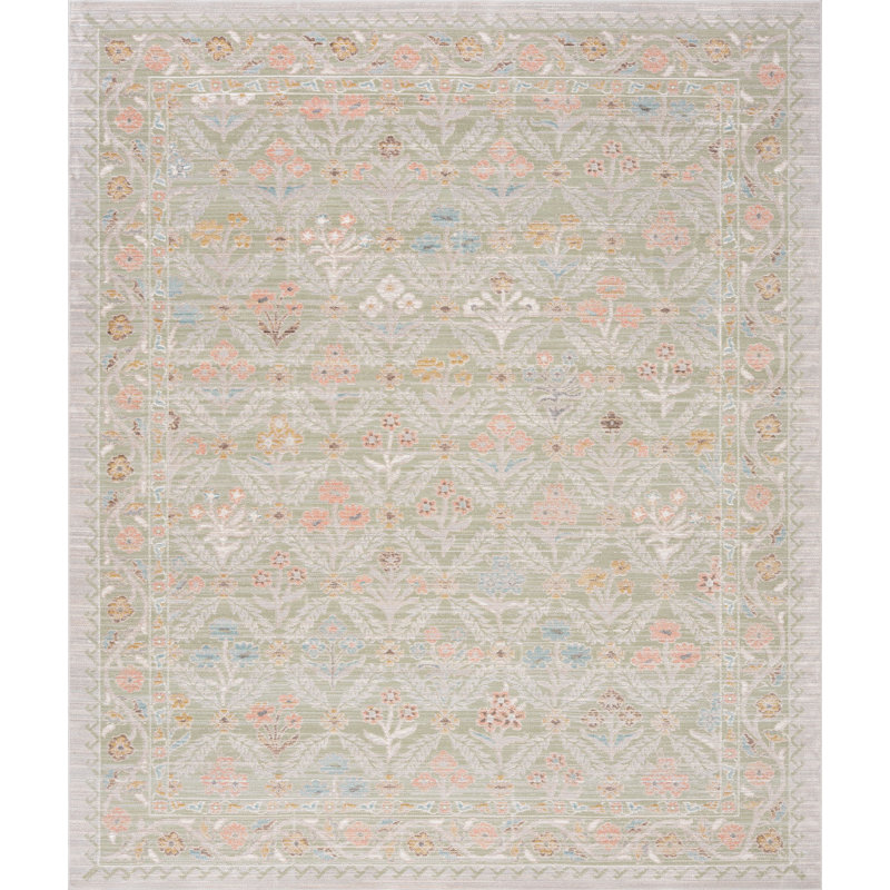 Camilla Traditional Oriental Sage Polyester Rectangle Area Rug, 5'3'' x 7', Rectangle 5'3" x 6'11"