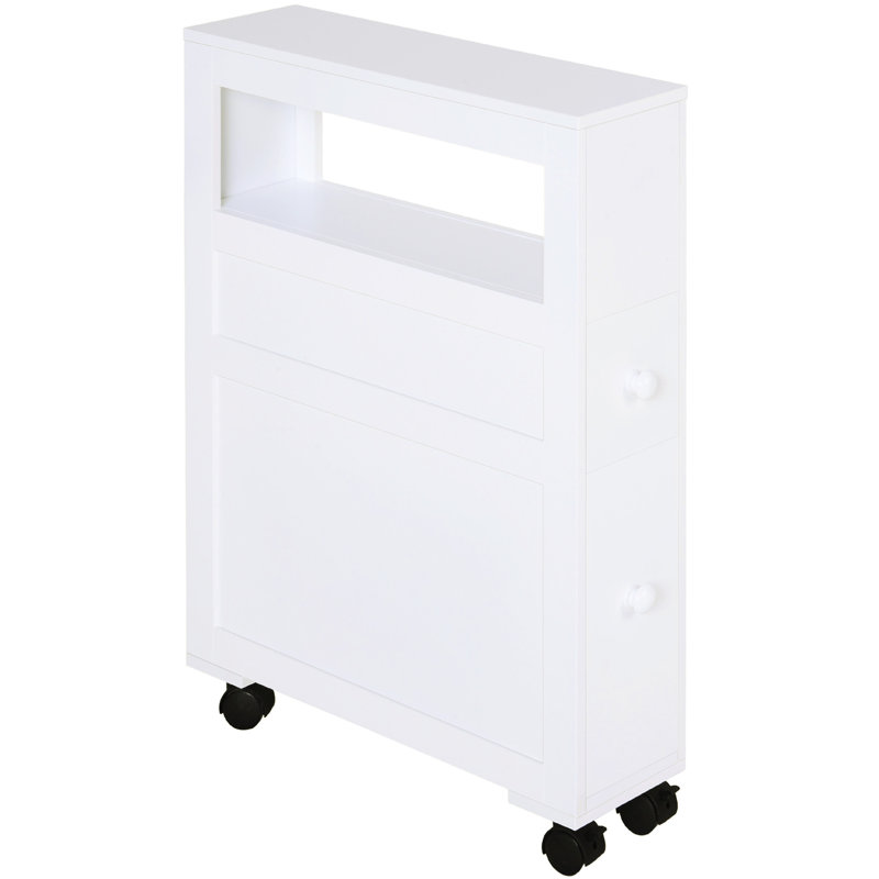 Armoire de rangement blanche avec roulettes et 2 tiroirs