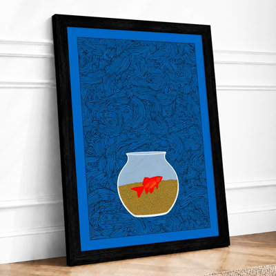Goldfish in Bowl Minimalist 1 Piece Single Picture Frame Wall Art