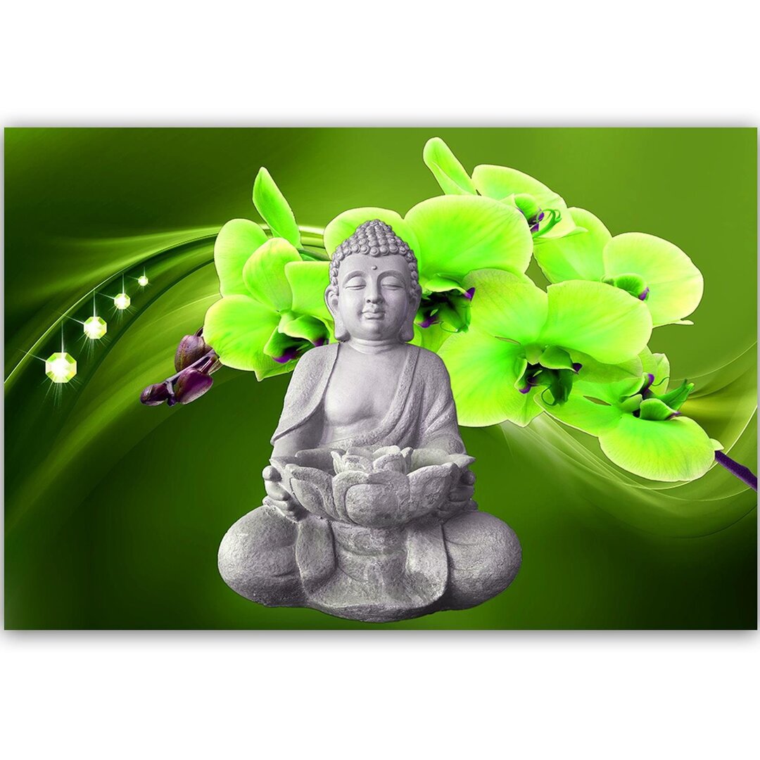 Leinwandbild Buddha mit Orchideen 3