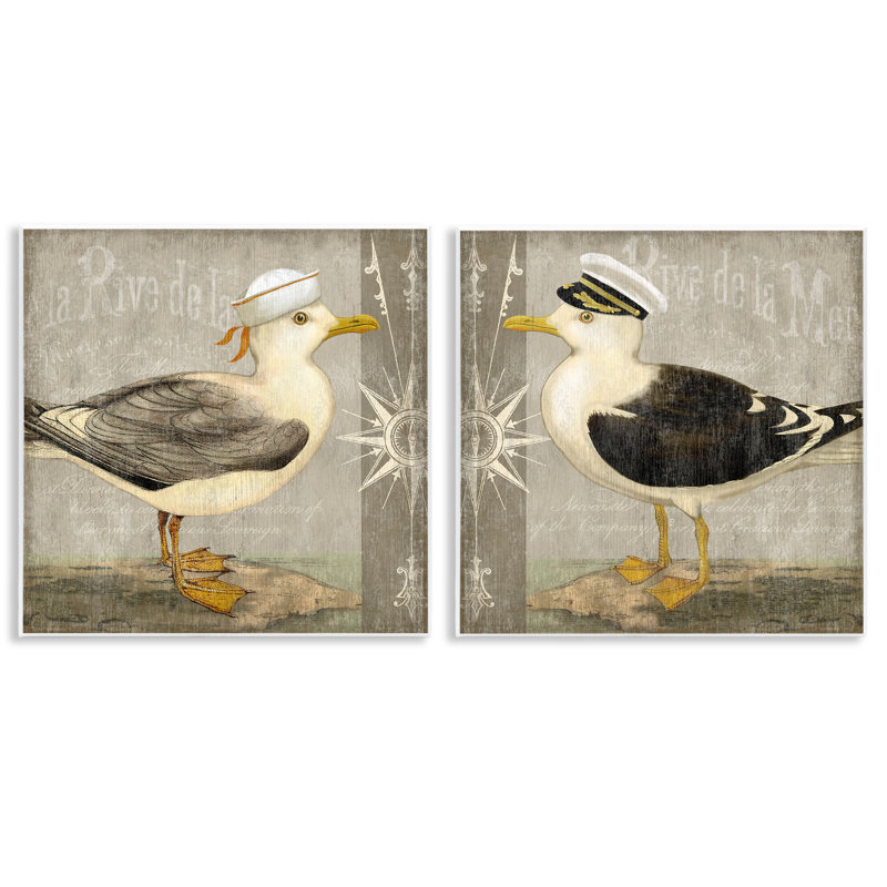 Ensemble de 2 plaques murales Little Seagulls with Hats, par Suzanne Nicoll