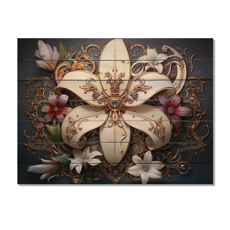 Fleur-De-Lis, une fleur de lis stylisée I sur bois, H 10 po x l 20 po x P 0,78 po
