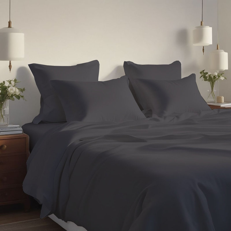 Ensemble de draps rafraîchissant et respirant Hotel Luxurious, Ensemble de draps pour grand lit + 4 taies d'oreil, Gris foncé
