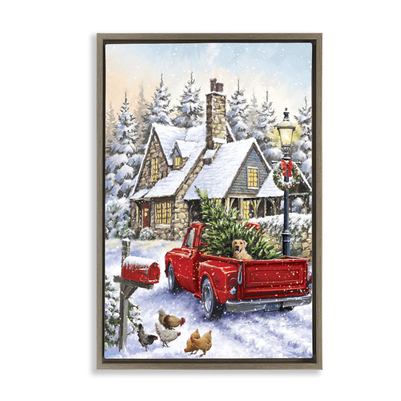 «Rustic Holiday Scene» par Ian Saxton, Cadre flottant orme Montalcino, H 31 po x l 21 po