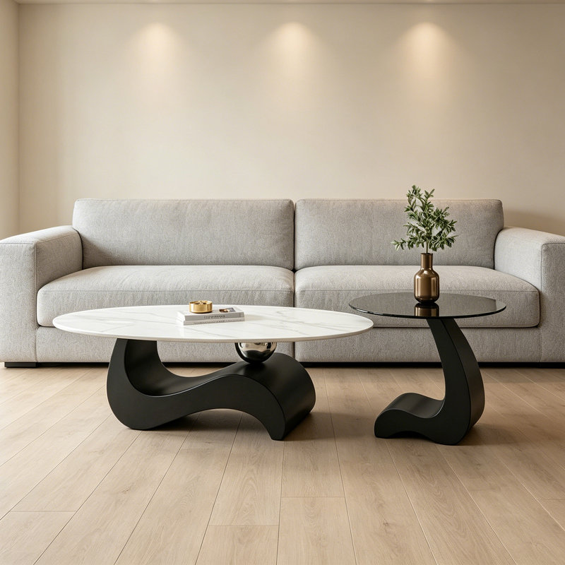 Table basse Italian Minimalist, H 15,74 po x L 51,18 po x l 27,55 po, Blanc / gris / transparent