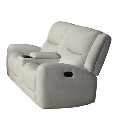 Gira Manual Recliner Loveseat With Center Console, 79 Inch, Wood, Beige