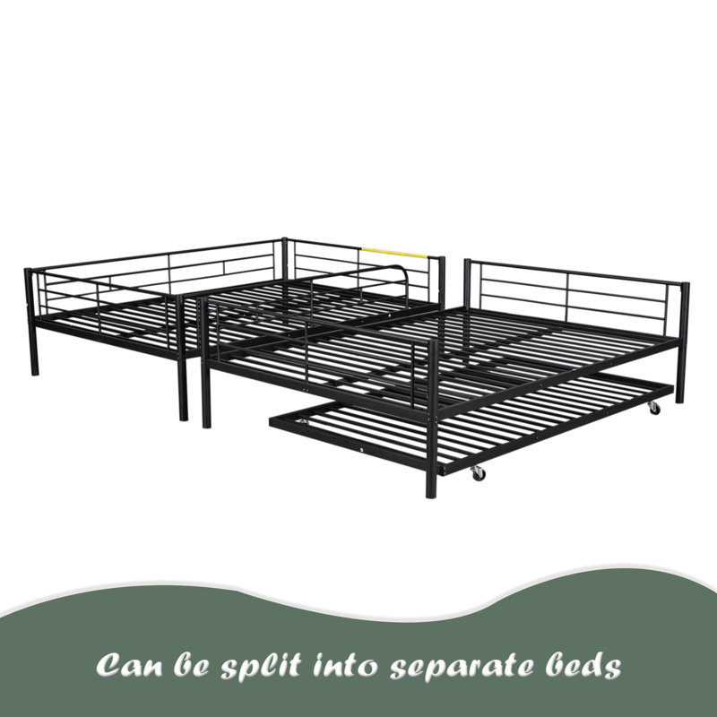 Lit double superposé au dessus d'un lit double avec gigogne, Noir, noir, noir, noir
