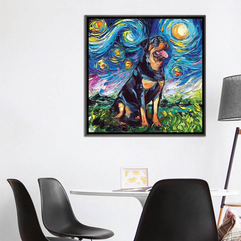 «Rottweiler Night II» par Aja Trêves - reproduction d'art, Pas de tapis, H 37 po x l 37 po x P 1,5 po