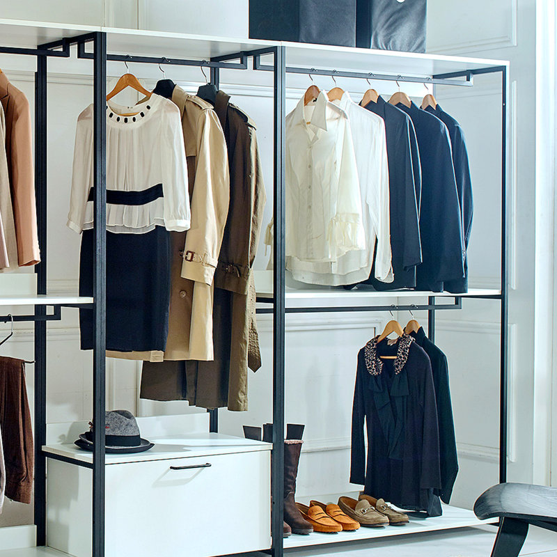 Versatile Freestanding Wood Closet System With Sturdy Metal Frame