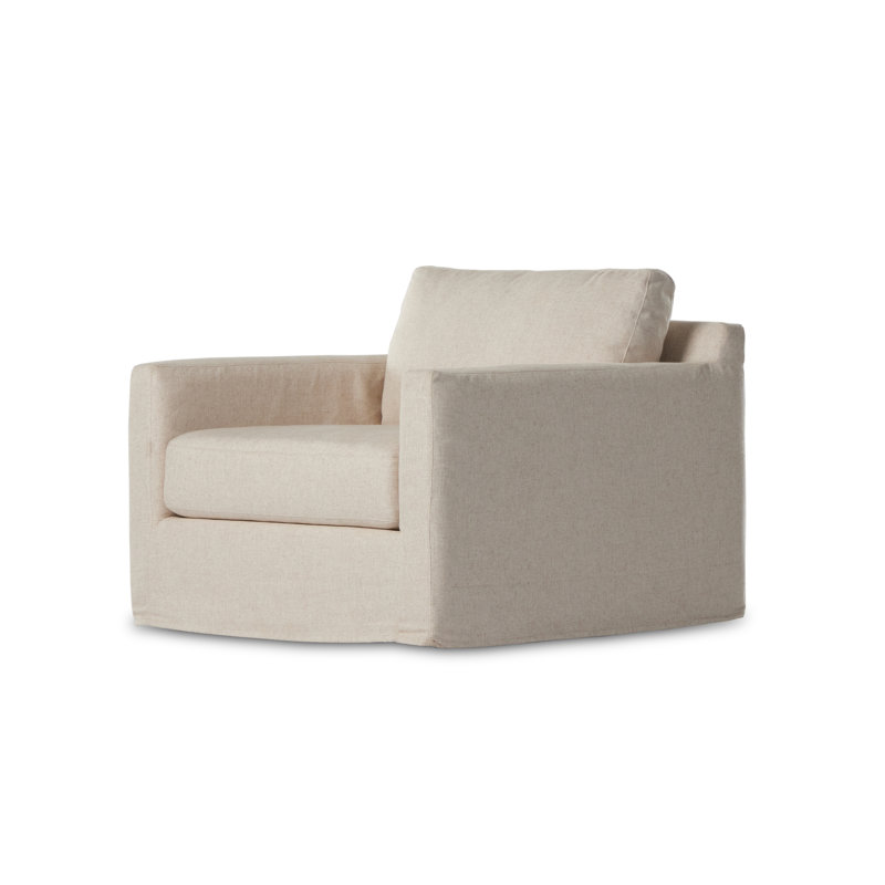 Hampton Slipcovered Swivel Armchair, Evere Cream Rayon / Viscose