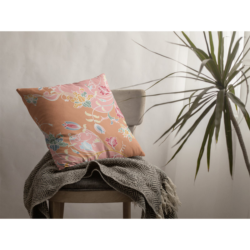 Housse et insert de coussin carré Carnation Garden, 18 po x 18 po, Rose/orange, Housse de coussin et insert
