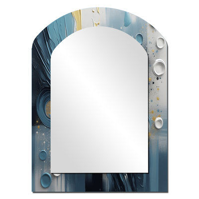 Blue And White Ethereal Abstractions - Abstract Painting Arch Decorative Mirror, Blue Asymmetrical Wall Mirror, Printed Metal Art