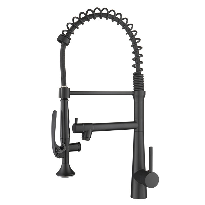 Heavy Duty Commercial Style Kitchen Faucet - Pre-Rinse Single Handle Matte Black Flange Sink Pull Down Base, Matte Black