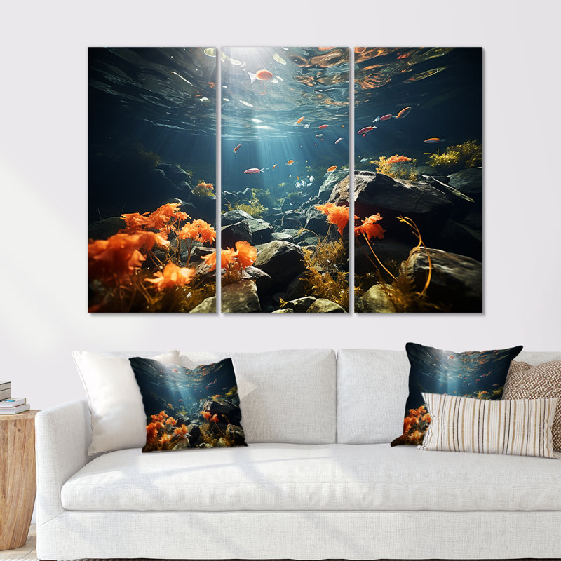 «Beautiful Coral Kingdom - Coastal Coral Under Water», ensemble d'art mural, Toile tendue, H 40 po x l 60 po x P 1 po