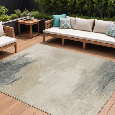 Tapis intérieur lavable abstrait taupe et ivoire 9 pi x 12 pi beige
