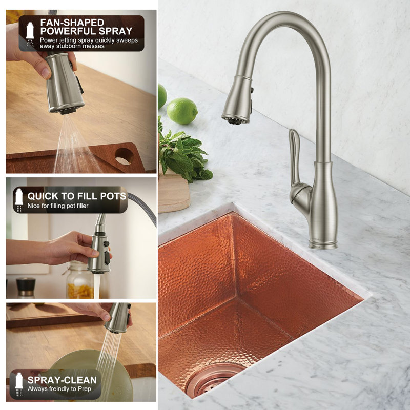 Kitchen Faucet With Pull-Down Sprayer, Kitchen Sink Faucet With Magnetic Butt Spray 3 Function, 1 Hole And 3 Holes