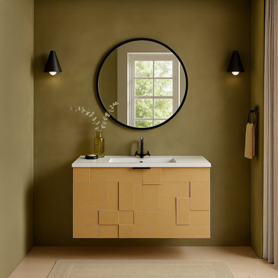 Leonardo Engineered Stone and Solid Wood Wall Mounted Bathroom Vanity