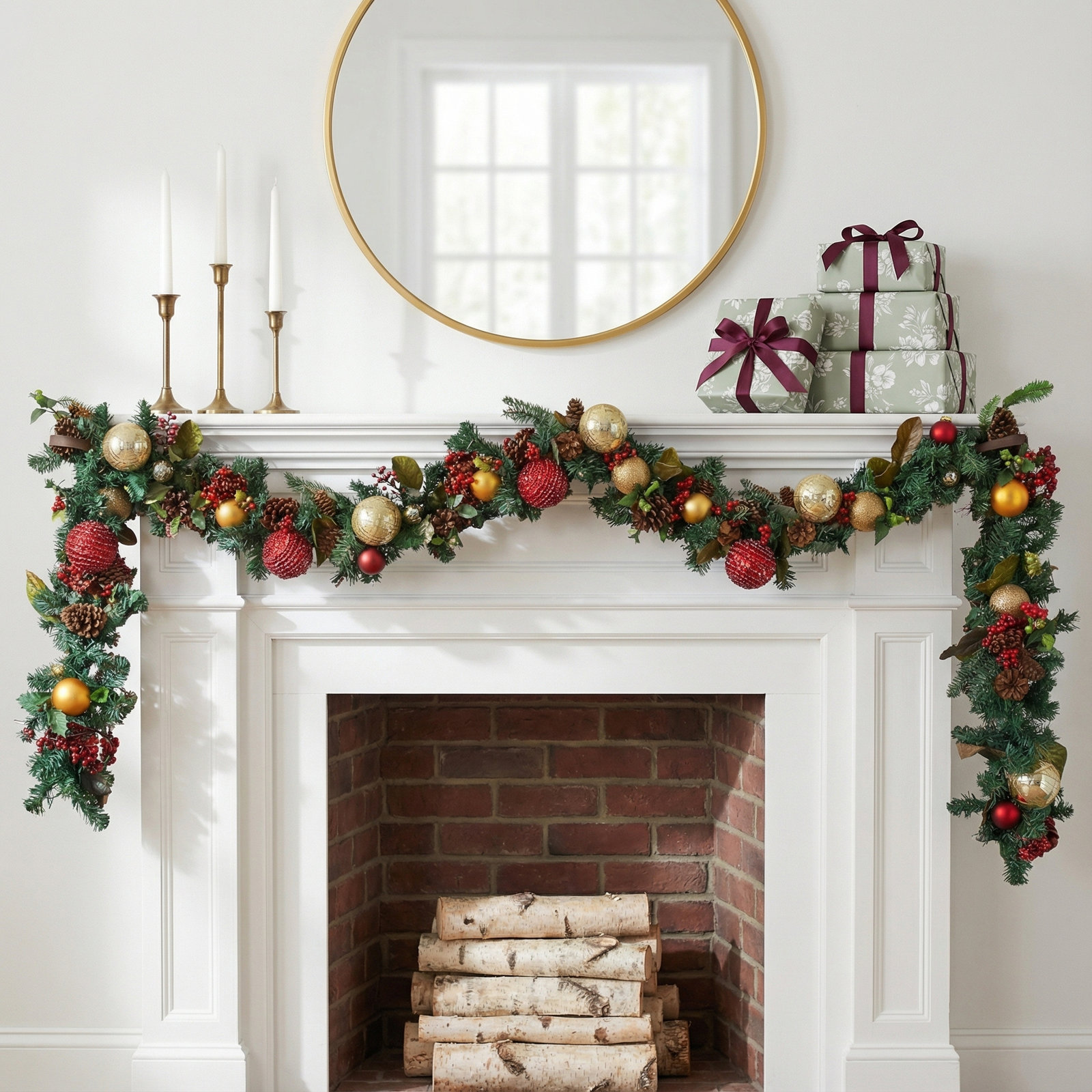 9 ft. Artificial Christmas Garland with Lights - Scarlet Hydrangea