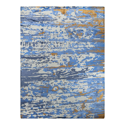 Tapis moderne ivoire noué à la main de conception unique 9 pi 2 po x 12 pi 3 po Modern