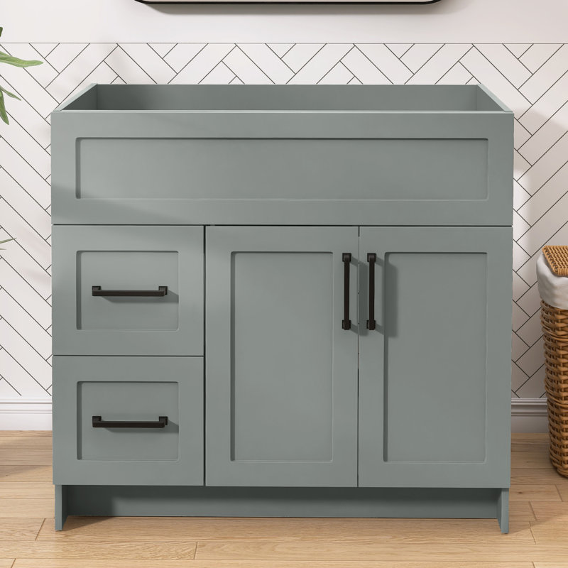 36 in. W x 21.5 in. D x 33.5 in. H Freestanding Bath Vanity Cabinet without Top Bathroom Base in Grey Unassembled, Gray